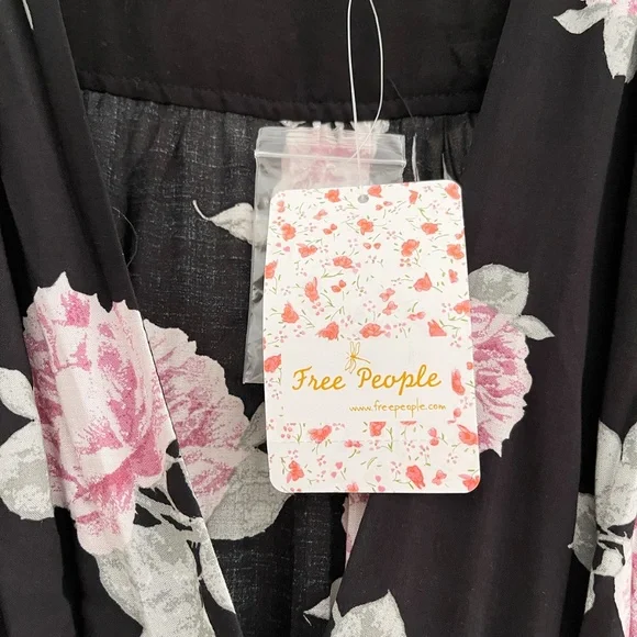 FREE PEOPLE Love of My Life Midi dress black with pink green flower print NWT - Picture 4 of 13